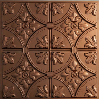 Red Copper Ornamental Floral  Design 3D PVC Ceiling Panel Front view