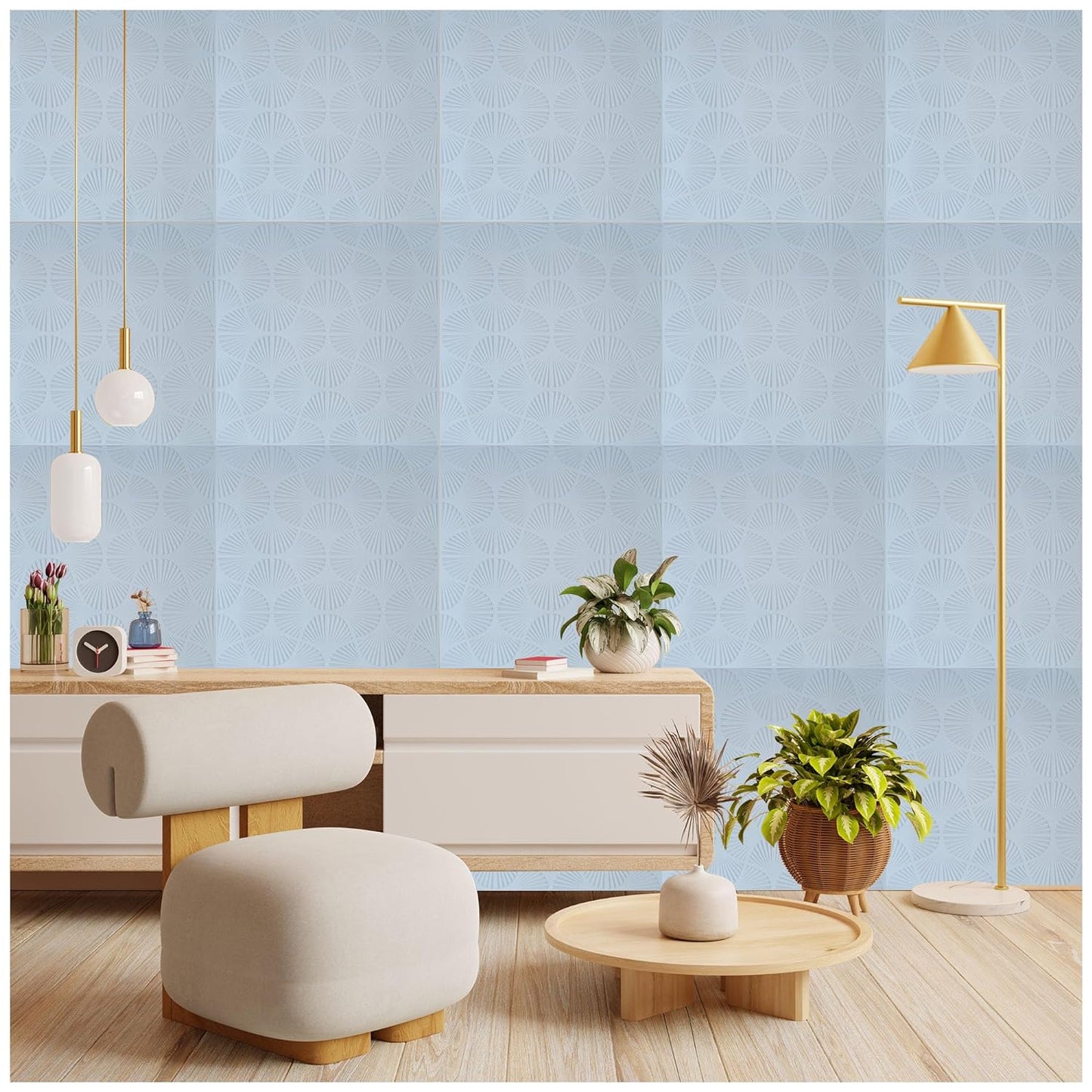 3D Self-Adhesive Wall Panels-(40Pc)Marble Stripe White