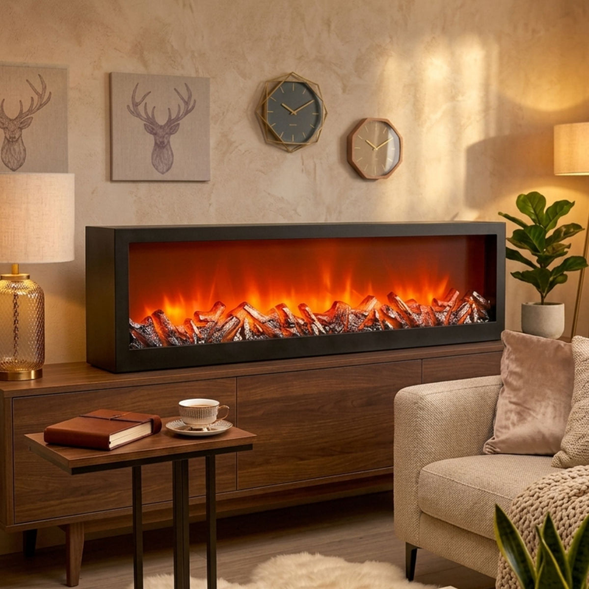 Modern Fireplace Light Lantern Size: 121x36x13 cm - Wide Black