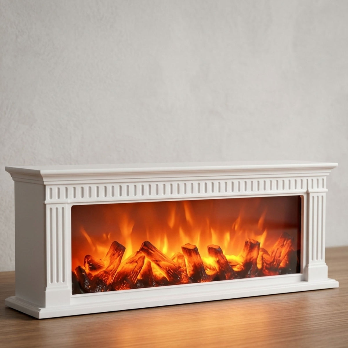 Modern Fluted LED Fireplace Lantern Size: 64x20x12 cm – Classic White Pillar