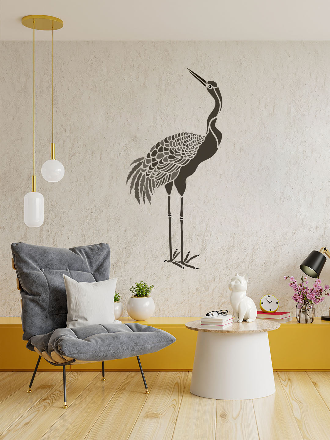 Beautiful Crane Design Stencil for Wall Painting (KDMD1445)