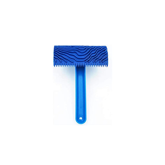 Wood Grain Rubber Paint Roller with Handle (Size 10 cm, Blue)