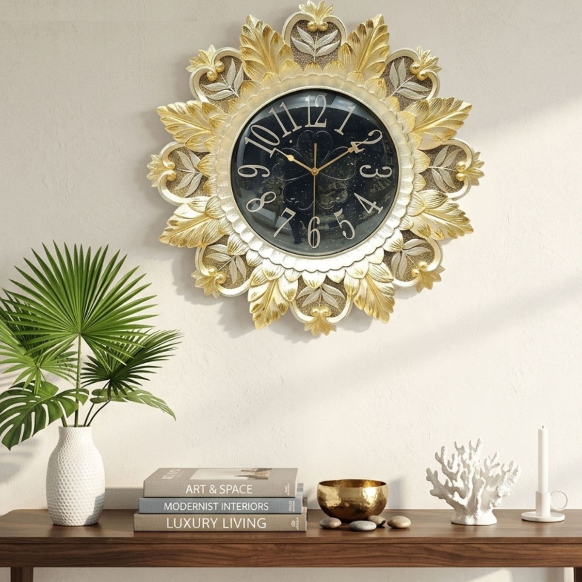 Relife Metal Wall Clock Antique Decorative Size- 59X59X1 cm | Royal Gold