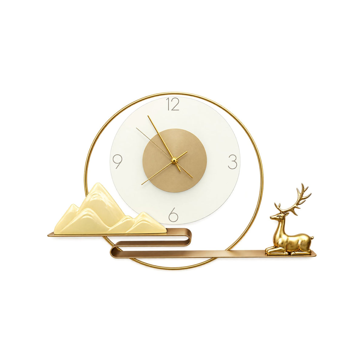 Relife Metal Wall Clock Antique Decorative Size- 61X62 cm | Golden Deer