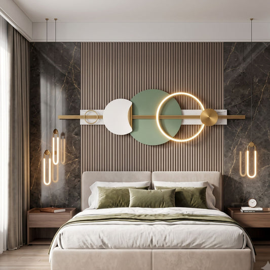 Metal Wall Art with LED - Size 180X60cm -Green Circle