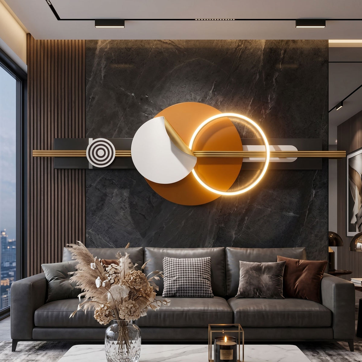 Metal Wall Art with LED - Size 180X60cm -Peel Circle