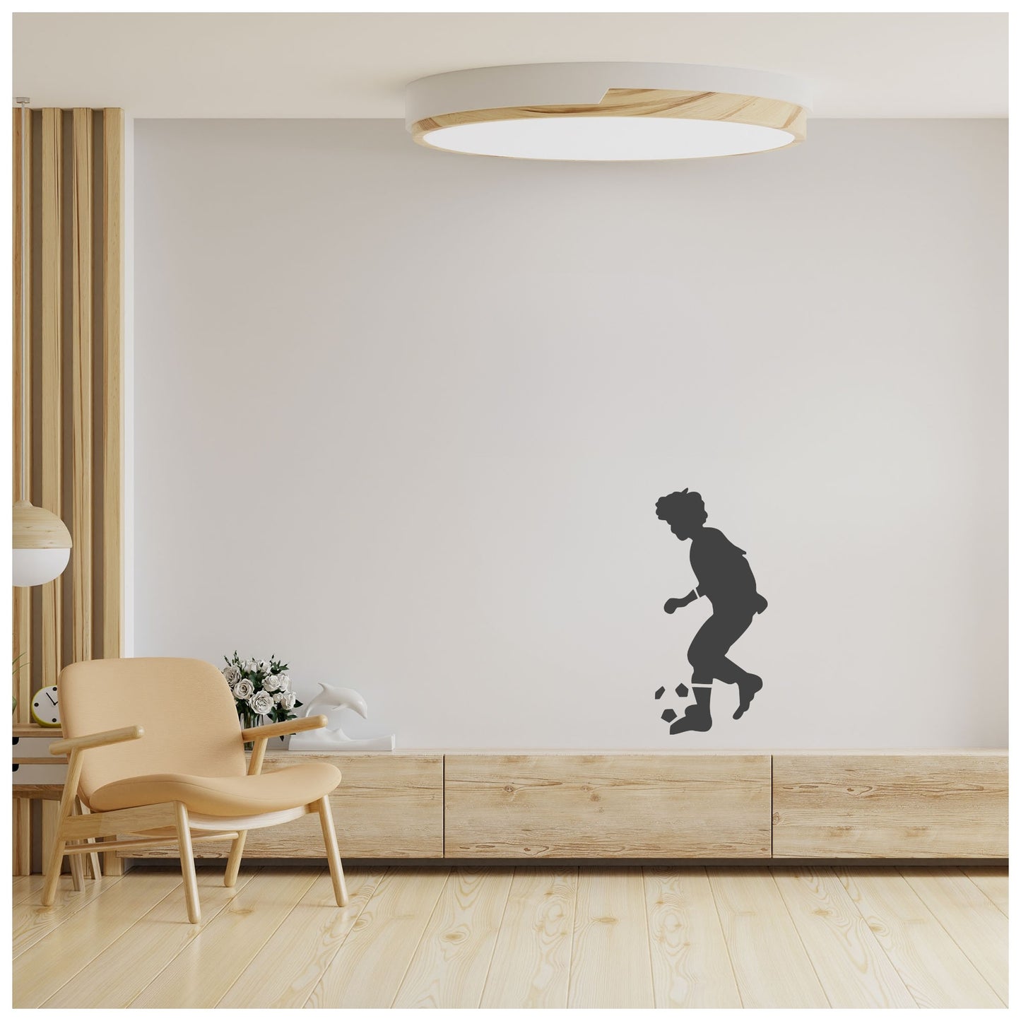 Boy Playing Football Wall Design Stencil (KHSNT134) Size-40x60 cm