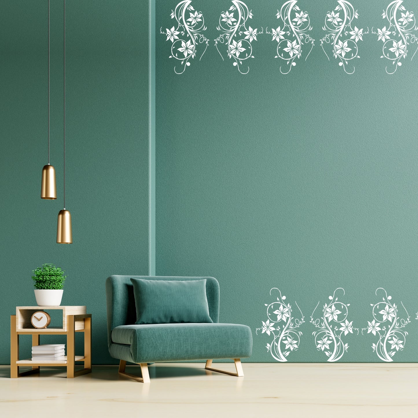 Swirl Floral Wall Design Stencil (KHS384) Size-40X60