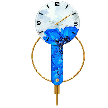 Relife Metal Wall Clock Antique Decorative Size- 60X60 cm | Blue Flower