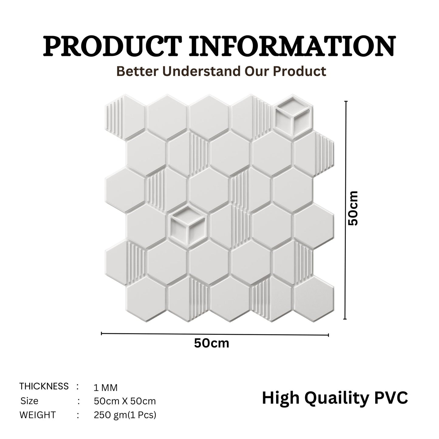 Classic White Self Adhesive Panels Hexagon Design

