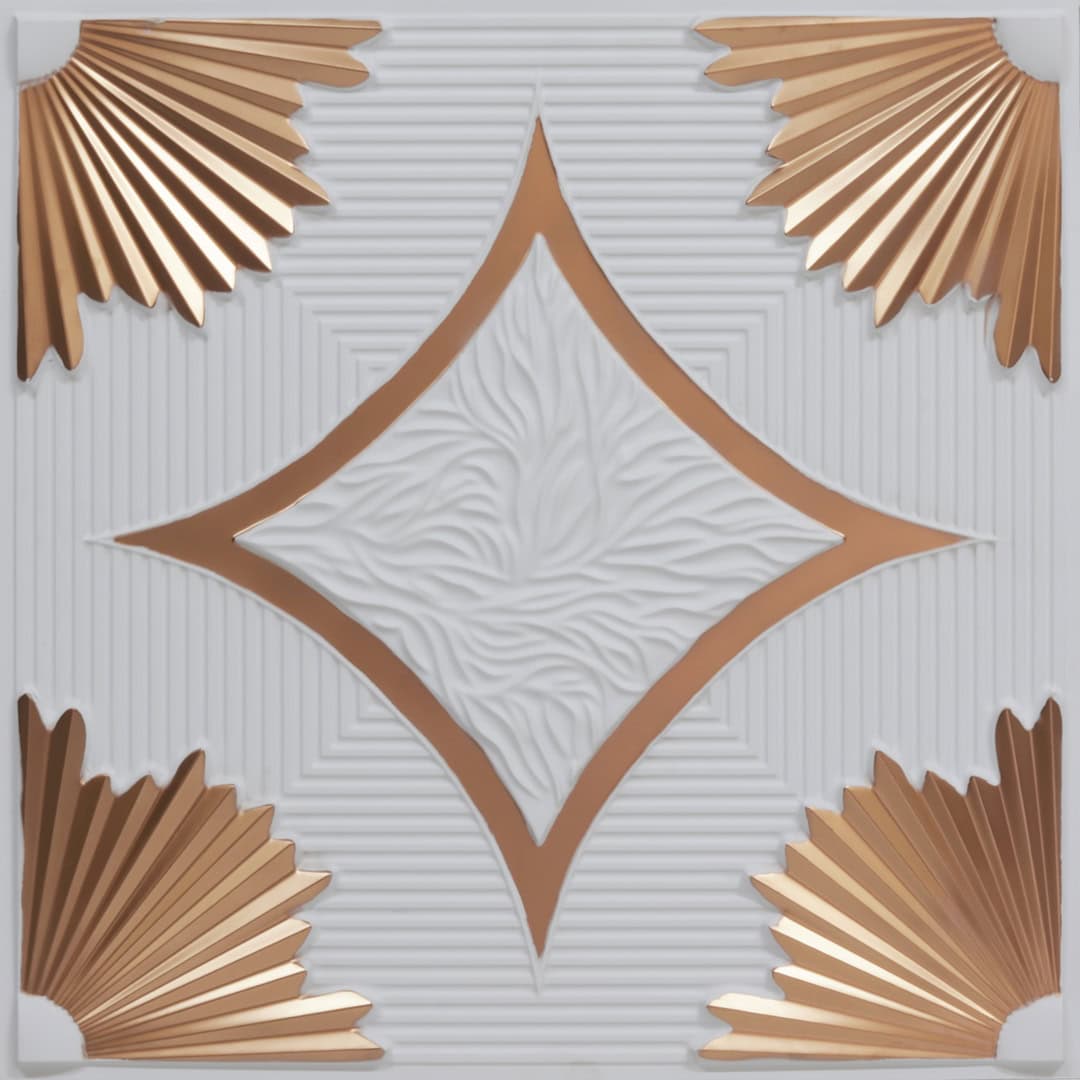 White Matt Gold Victorian Design 3D Ceiling Panel