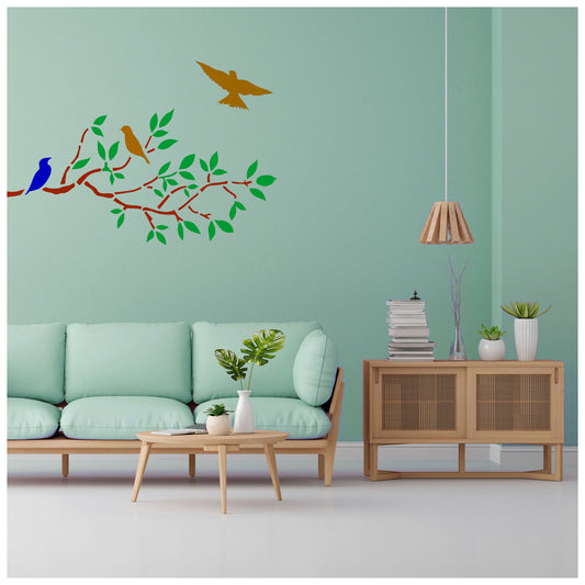 Bird On Tree Branch Wall Design Stencil (KHS390)