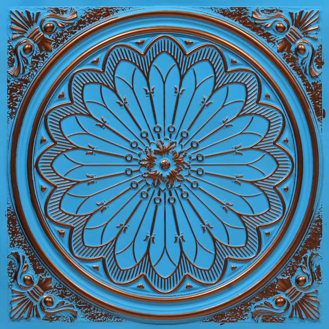 Blue Curacao Color Grand Dahlia Design PVC Ceiling Panel