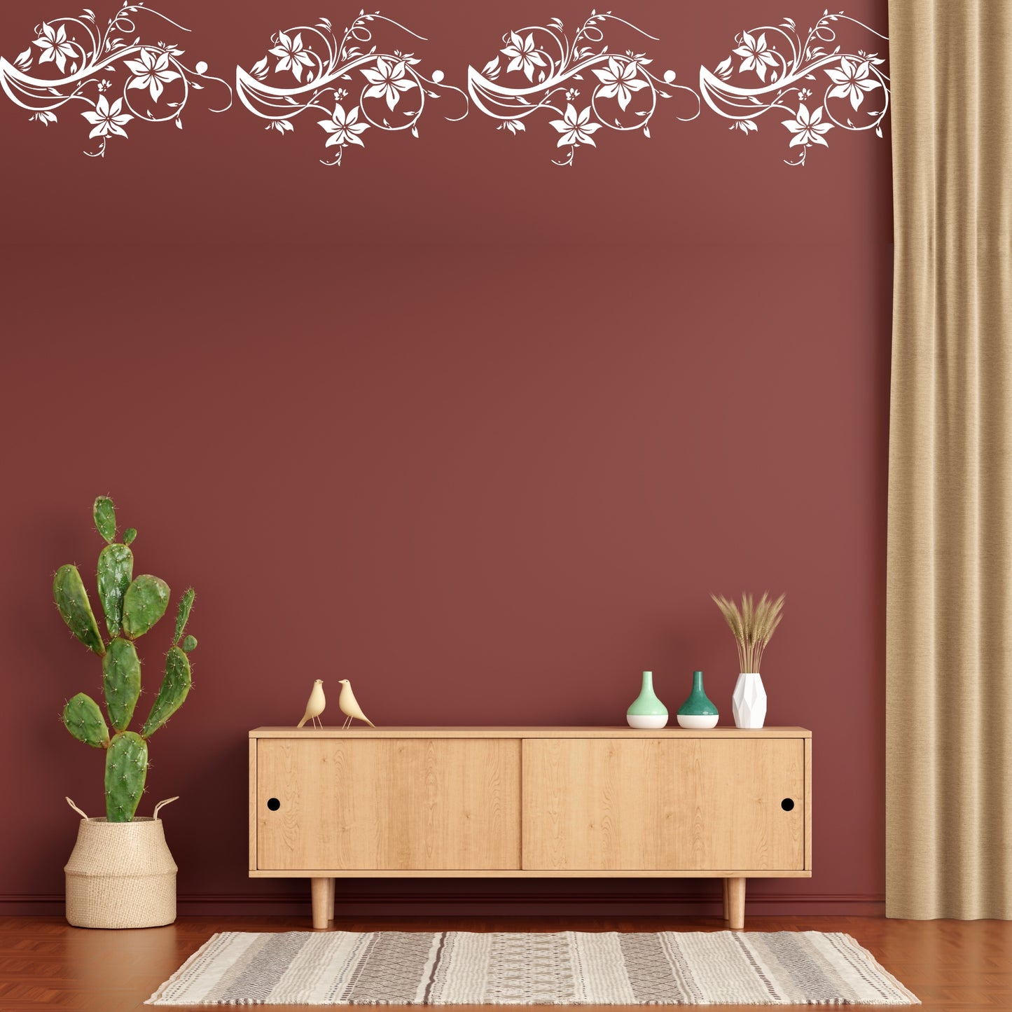 Swirl Floral Wall Design Stencil (KHS384) Size-40X60