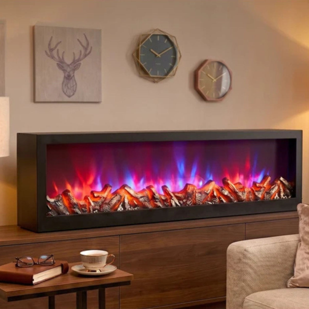 Modern Multicolor LED Fireplace Lantern with Remote Size: 99x28x12 cm- Black Multicolor