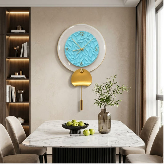 Relife Metal Wall Clock Antique Decorative | Sky Blue Leaf