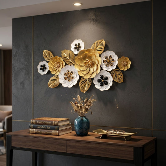 Metal Wall Art - Size 107X53X5 cm| Gold Flower