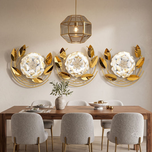 Metal Wall Art - Size 61.5X54X55 cm| White Flower