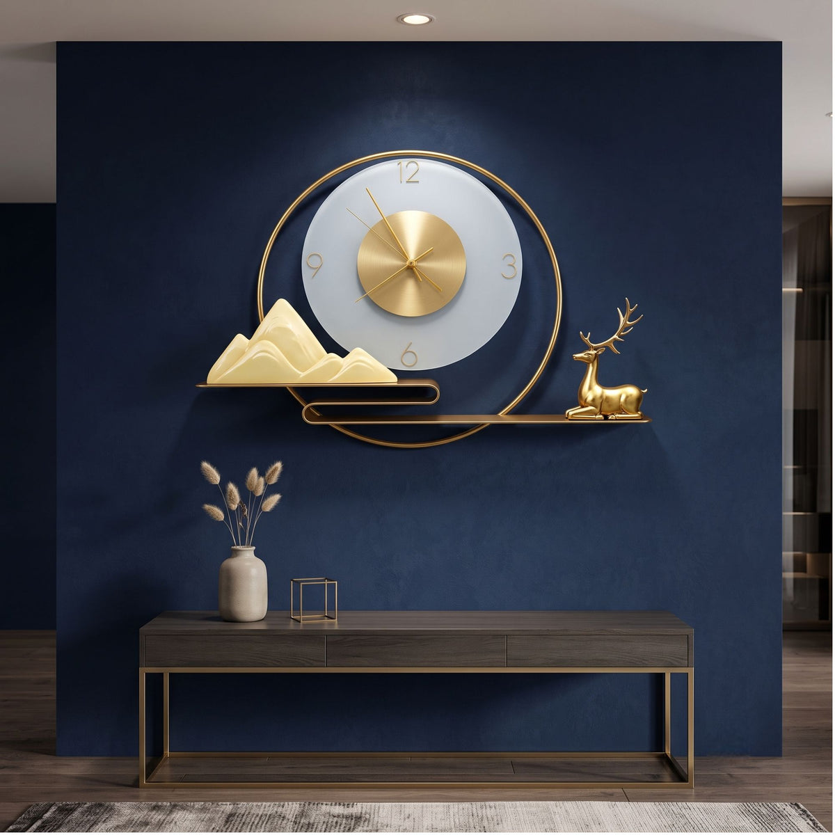 Relife Metal Wall Clock Antique Decorative Size- 61X62 cm | Golden Deer