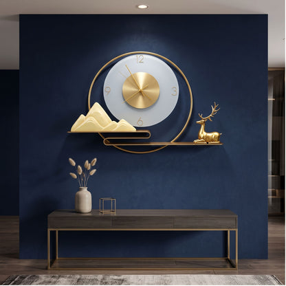 Relife Metal Wall Clock Antique Decorative Size- 61X62 cm | Golden Deer
