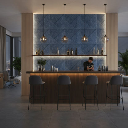 Electric Blue 3D Wall Panels Stripe Design