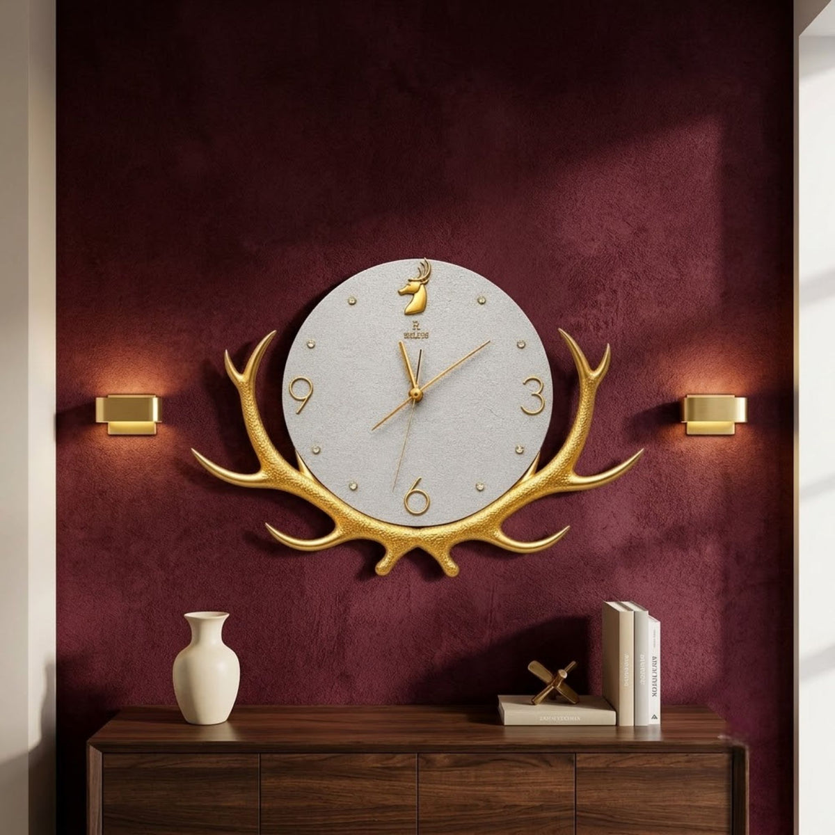 Relife Metal Wall Clock Antique Decorative Size- 60X45X1 cm | Horn White