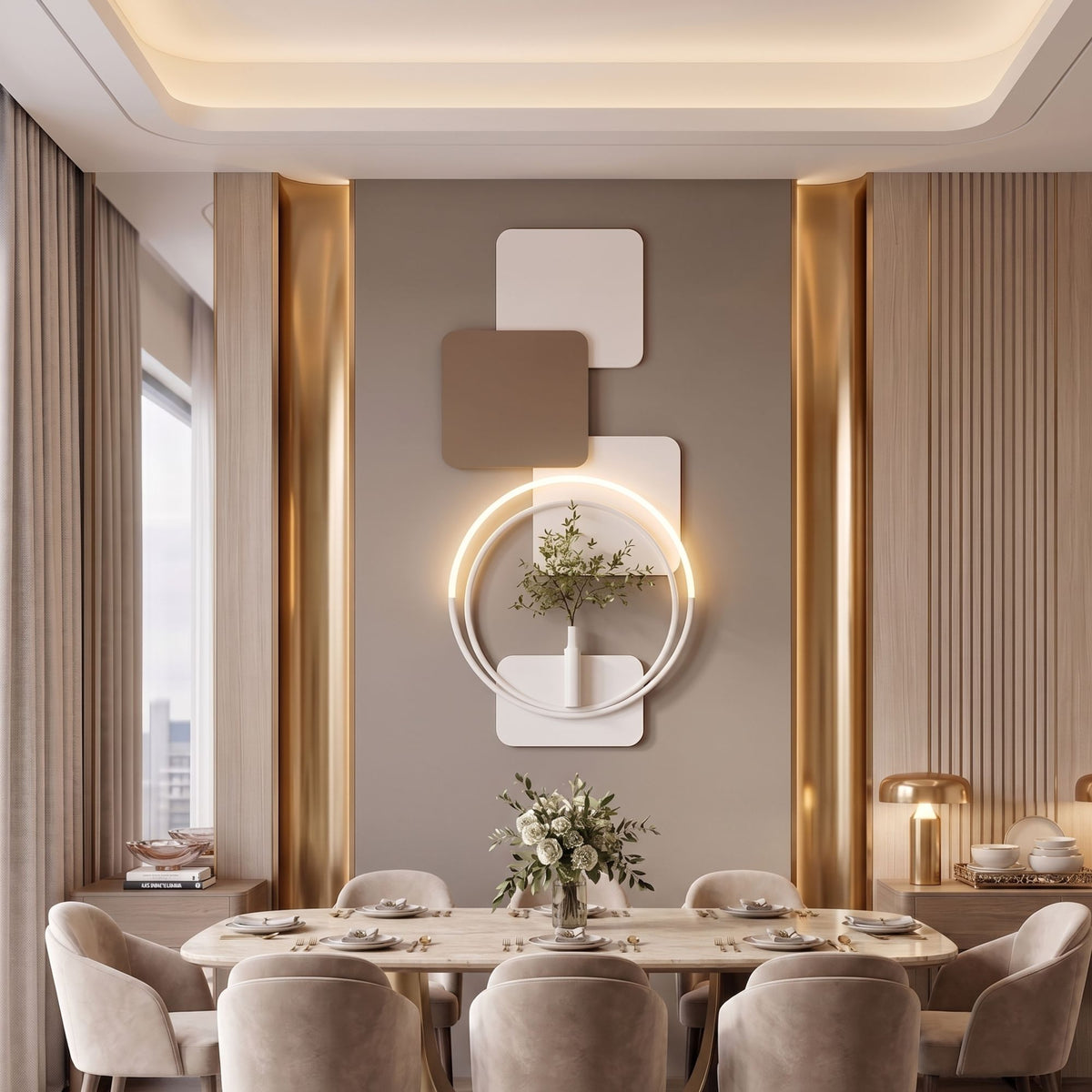 Metal Wall Art with LED - Size 160X70cm -Plant with Square