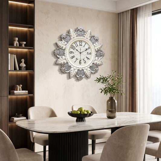 Relife Metal Wall Clock Antique Decorative Size- 59X59X1 cm | Royal Silver