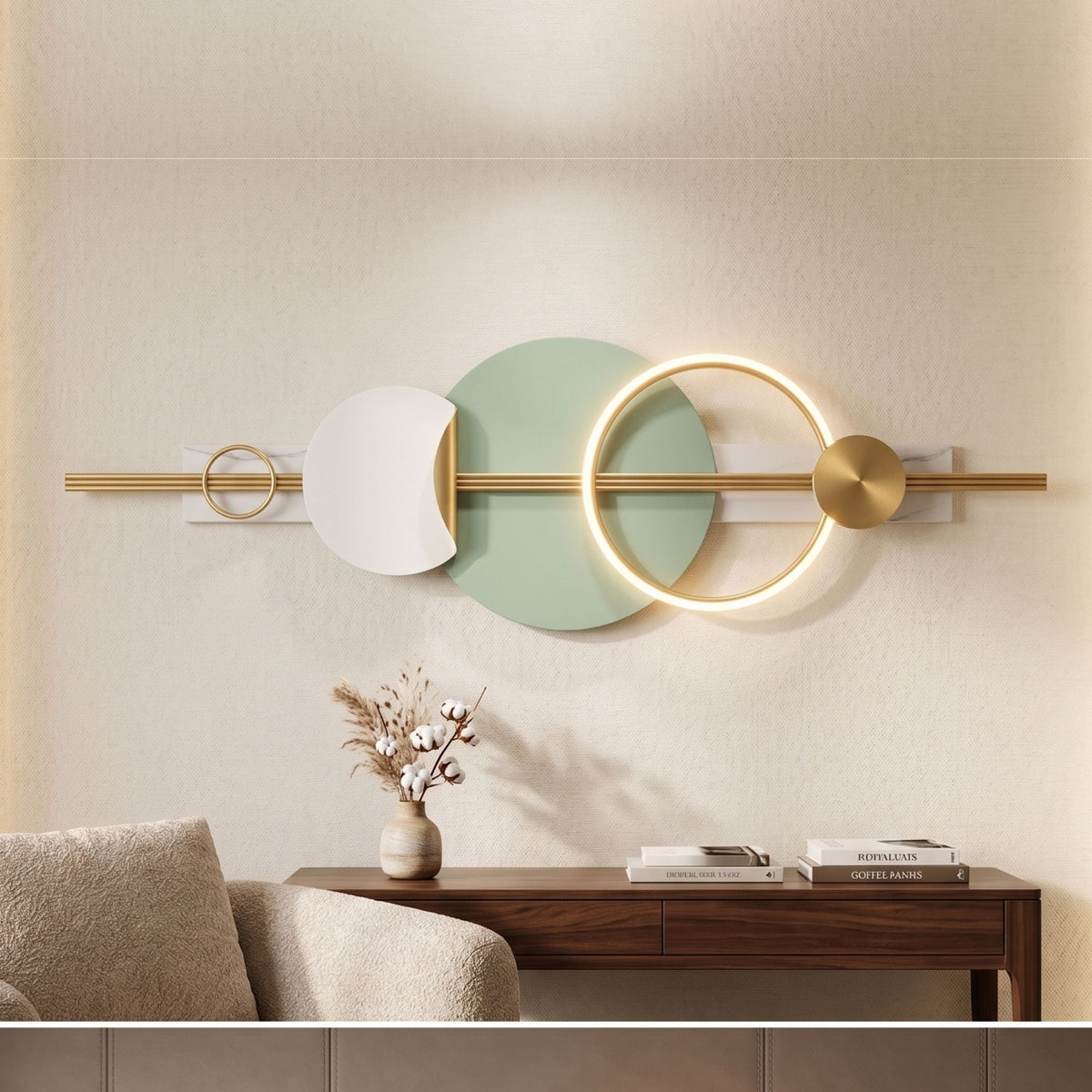 Metal Wall Art with LED - Size 180X60cm -Green Circle