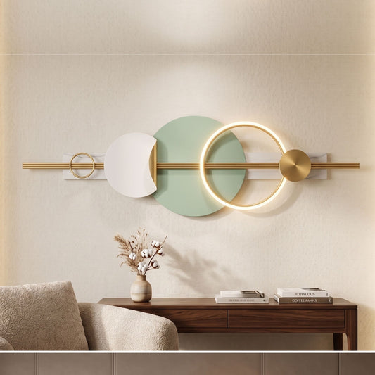 Metal Wall Art with LED - Size 180X60cm -Green Circle