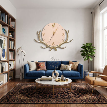 Relife Metal Wall Clock Antique Decorative Size- 60X45 cm | Deer Horn