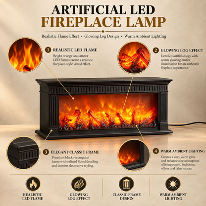 Modern Fluted LED Fireplace Lantern -Classic Black | Size: 64x12x20 cm