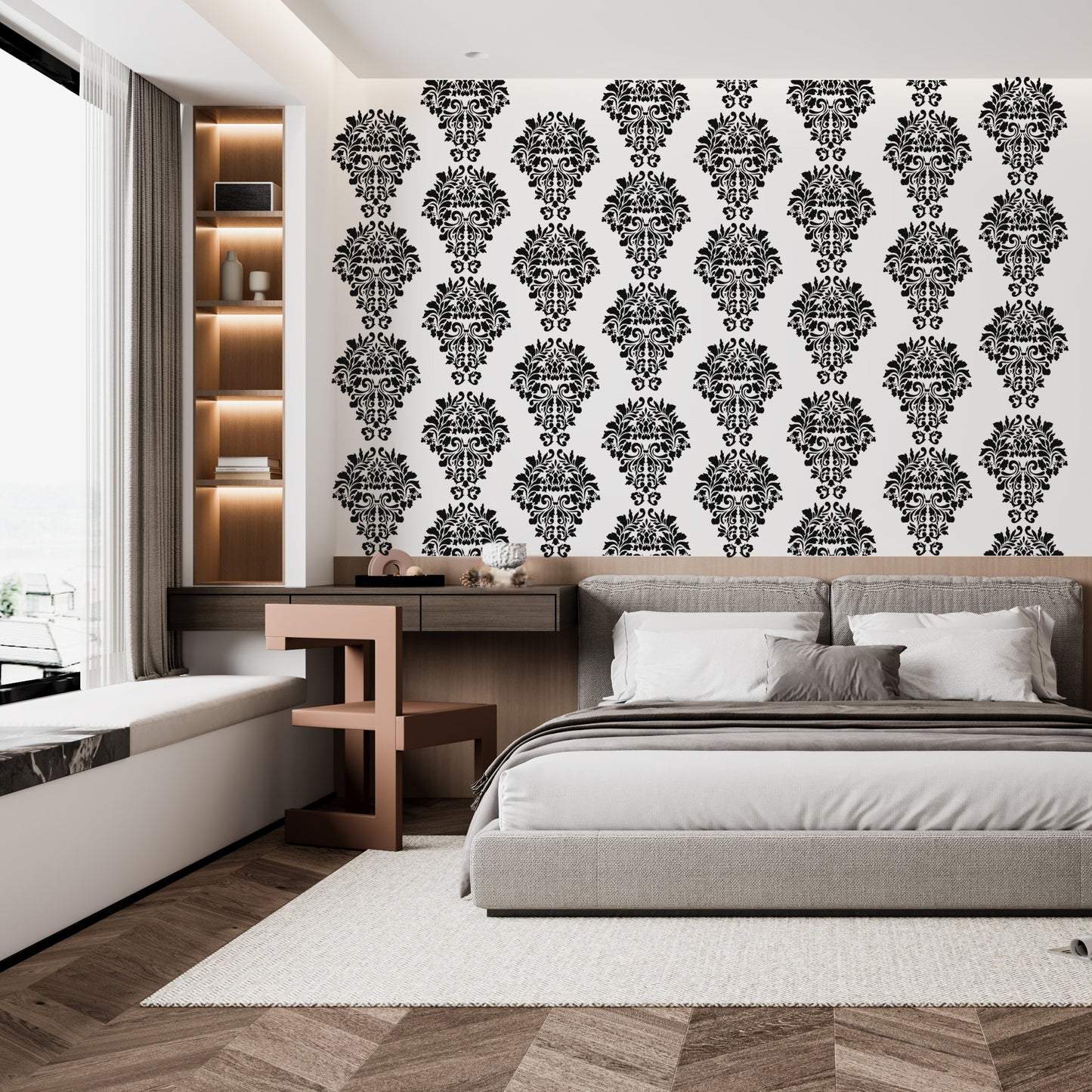 Damask Wall Design Stencil (KHSNT105) Size-40x60 cm
