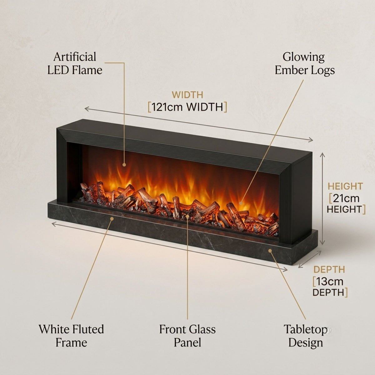 Modern Fireplace Light Lantern Size: 121x36x13 cm - Wide Black