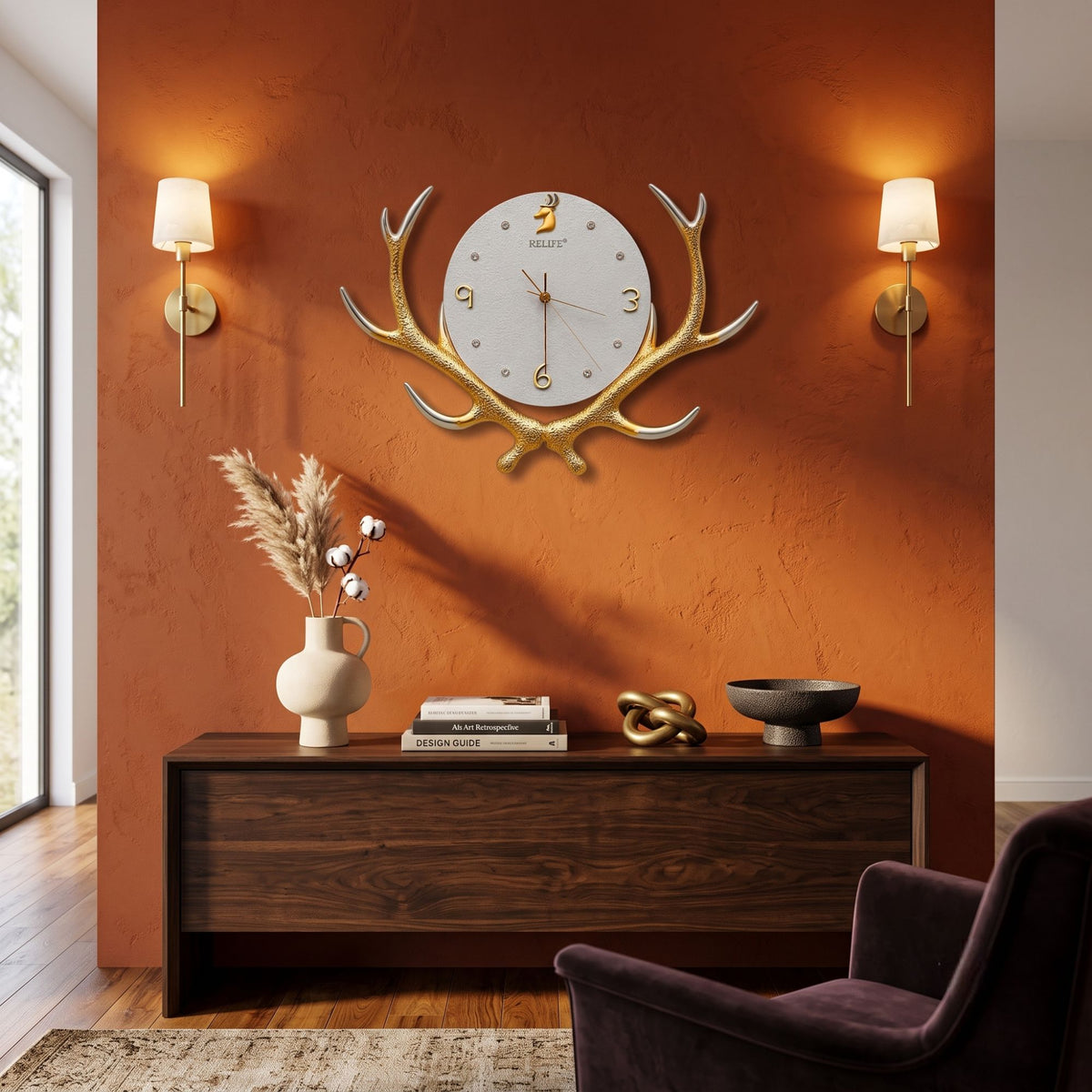 Relife Metal Wall Clock Antique Decorative Size- 53X38X1 cm | Swamp Horn