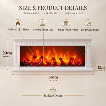 Modern Fluted LED Fireplace Lantern Size: 64x20x12 cm – Classic White Pillar