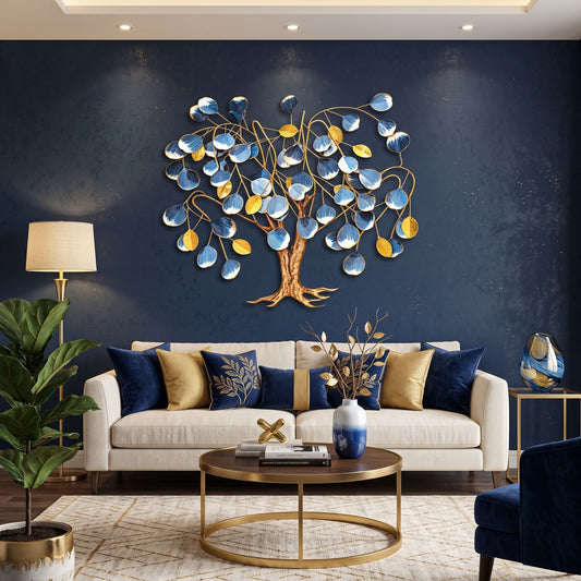 Metal Wall Art - Size 134X3.5X61 cm| blue Tree
