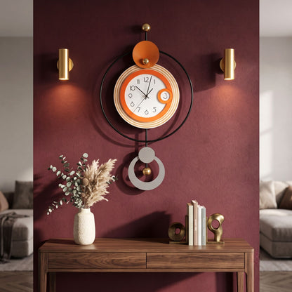 Relife Metal Wall Clock Antique Decorative Size- 88X50X6 cm | Orange Ring