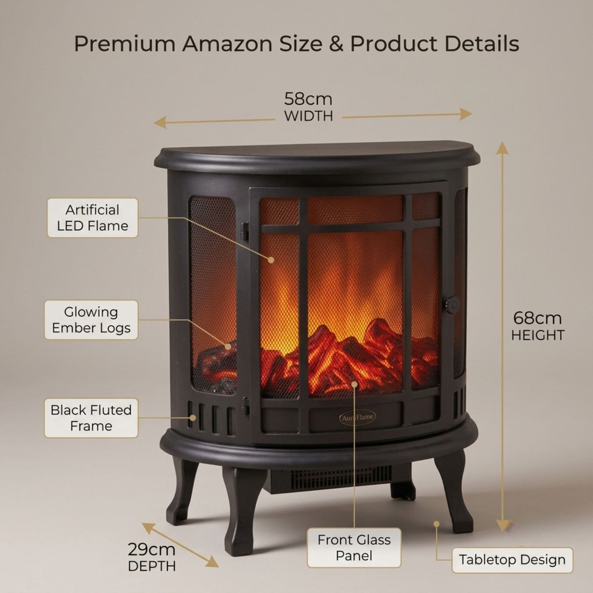 Modern LED Fireplace Light Lantern Size:  68x58x29 cm- Electric Stove Fireplace