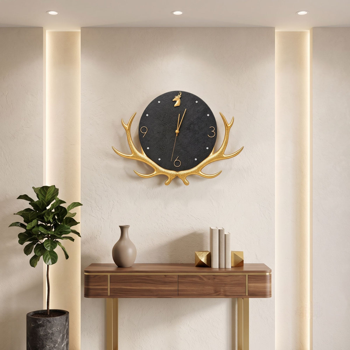 Relife Metal Wall Clock Antique Decorative Size- 60X45 cm | Horn Black