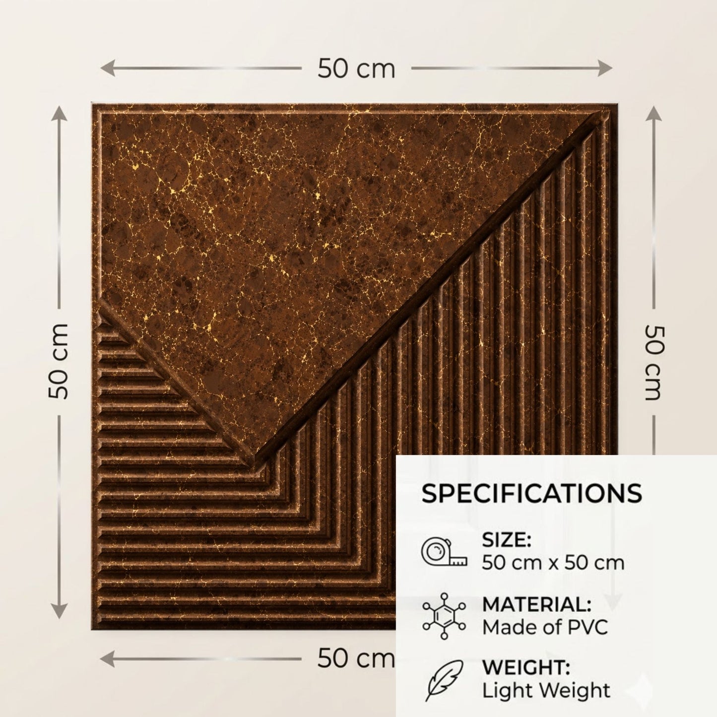 3D Wall Panels for Home Decor PVC Plaina Design 50X50 cm