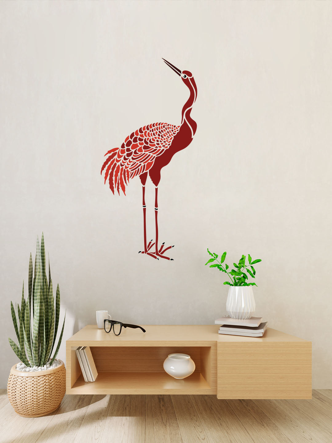 Beautiful Crane Design Stencil for Wall Painting (KDMD1445)