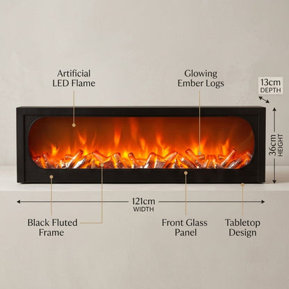 Modern LED Fireplace Light Lantern Size: 121x36x13 cm- Oval-Window Black