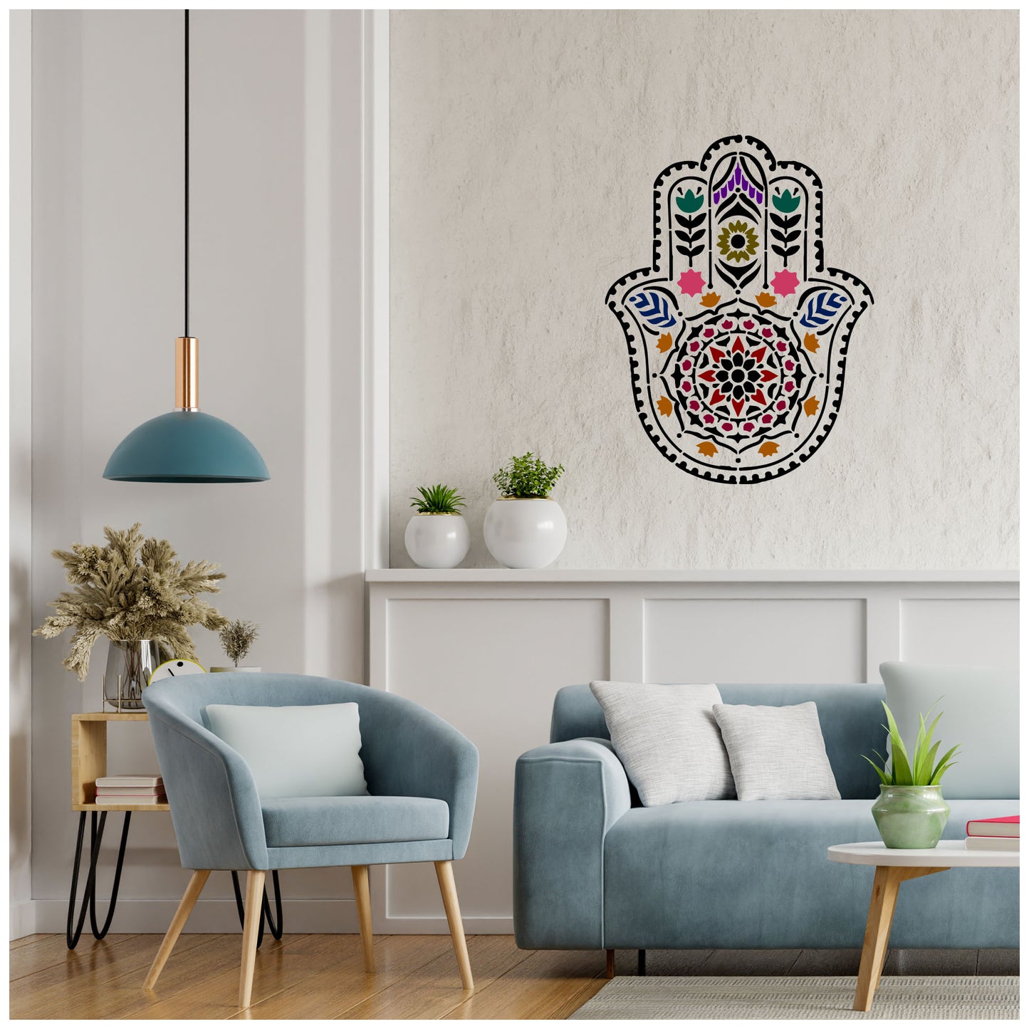 Hamsa Mandala Design Stencil for Wall Painting (KDMD1489)