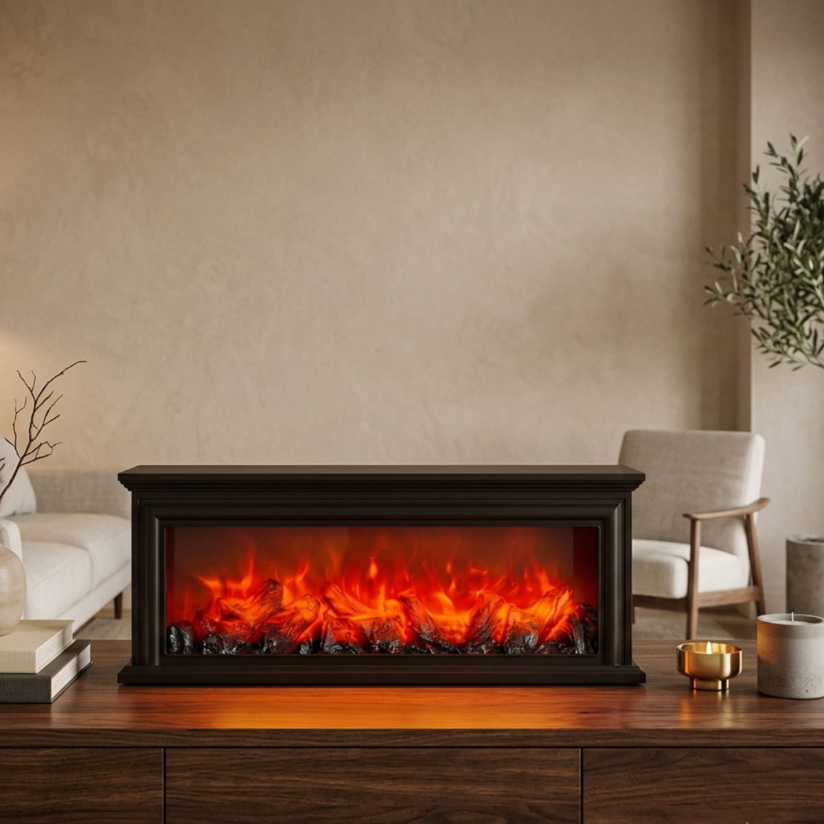 Modern Fluted LED Fireplace Lantern Light Size: 63x21x11 cm -Black