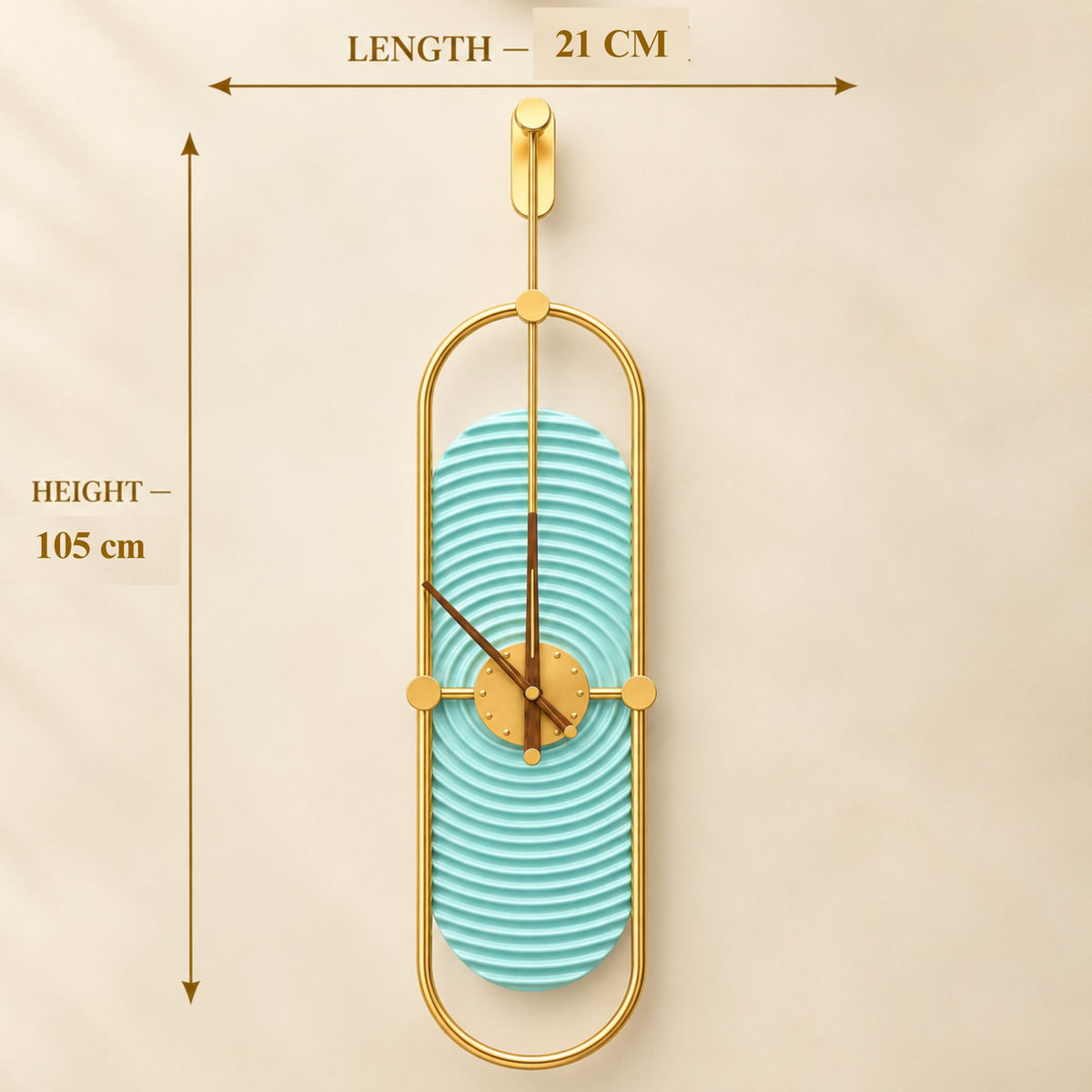 Relife Metal Wall Clock Antique Decorative Size- 105X21X1 cm | Oval Sky Blue