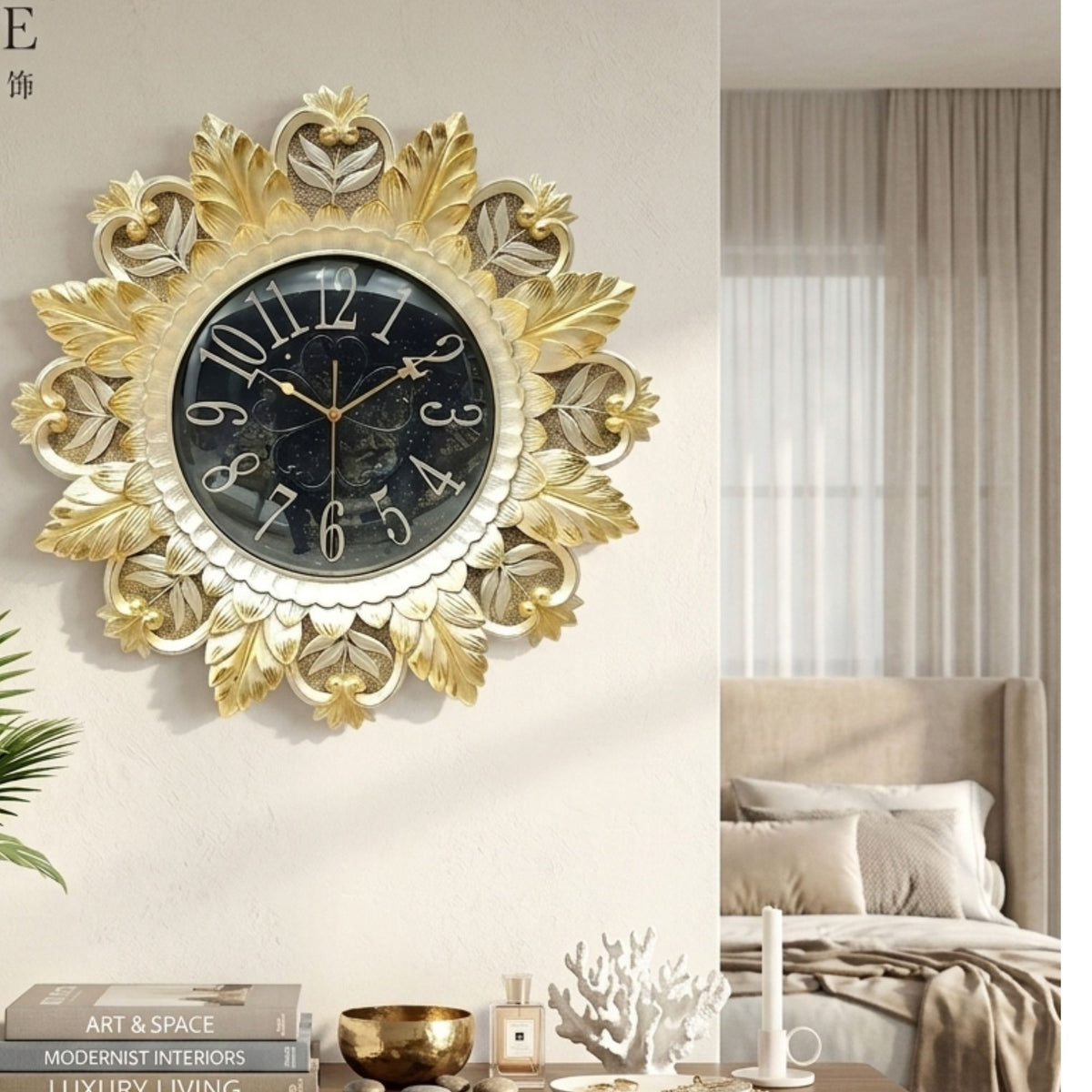 Relife Metal Wall Clock Antique Decorative Size- 59X59X1 cm | Royal Gold
