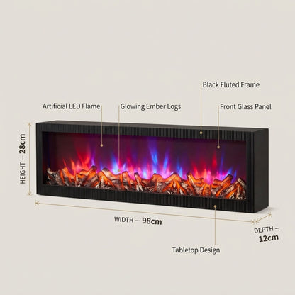 Modern Multicolor LED Fireplace Lantern with Remote Size: 99x28x12 cm- Black Multicolor