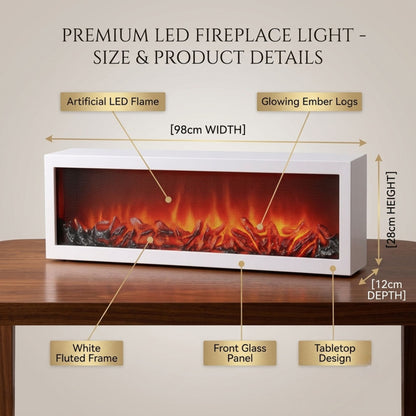 Modern LED Fireplace Lantern Light Size: 98x28x12 cm - White Mesh