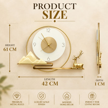 Relife Metal Wall Clock Antique Decorative Size- 61X62 cm | Golden Deer